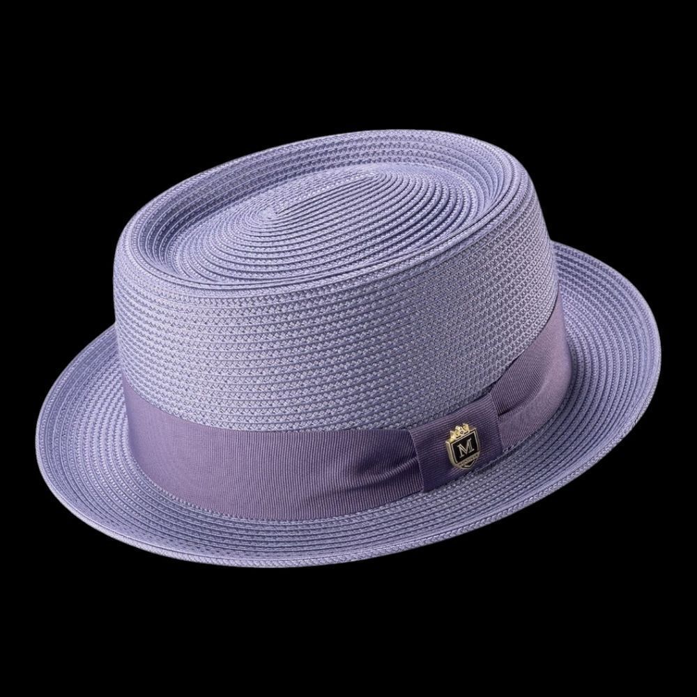 MONTIQUE MEN'S SOLID GUNMETA STRAW PORK PIE HAT. H95
